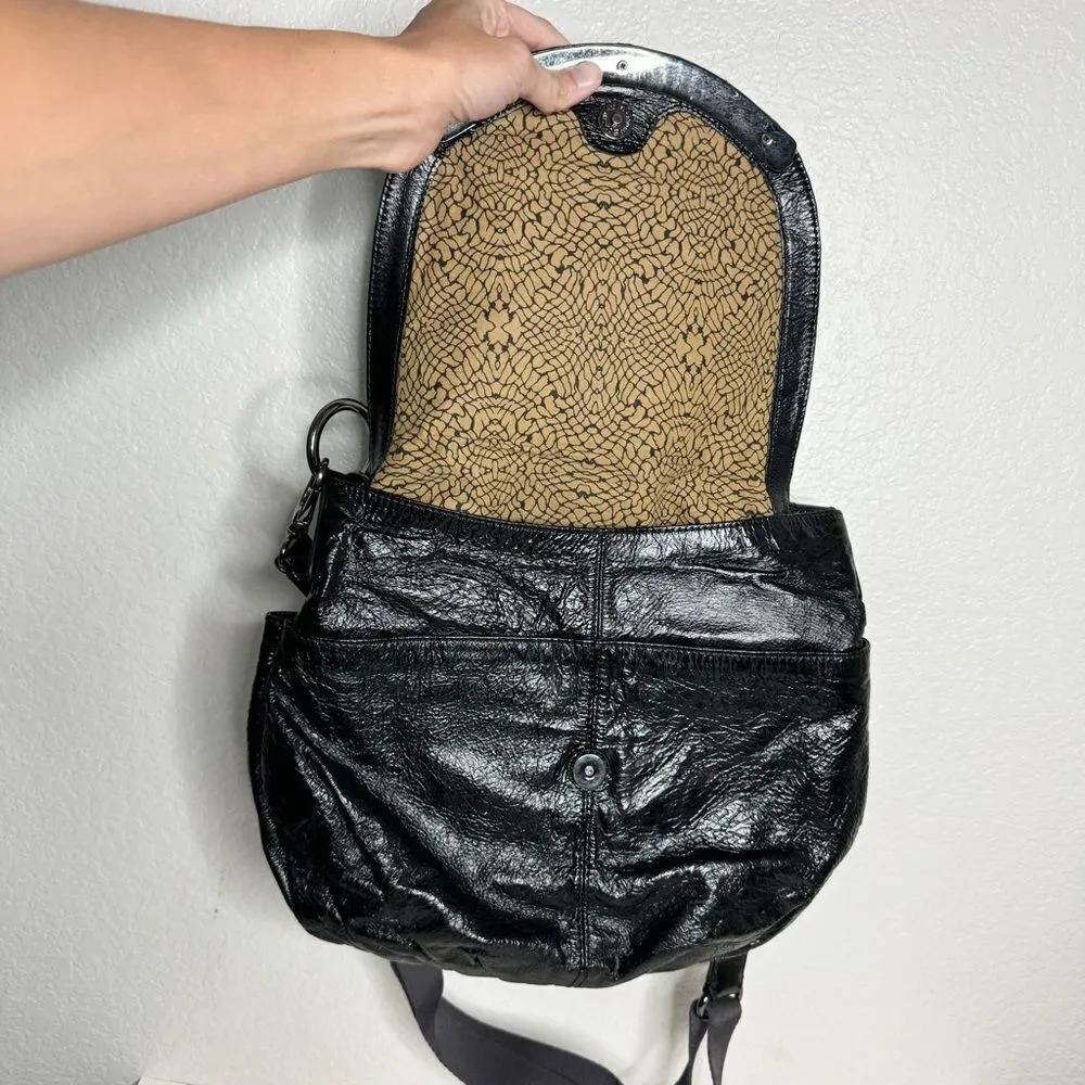 Hobo International Black Patent Leather Slouchy Convertible Hobo Bag Carryall